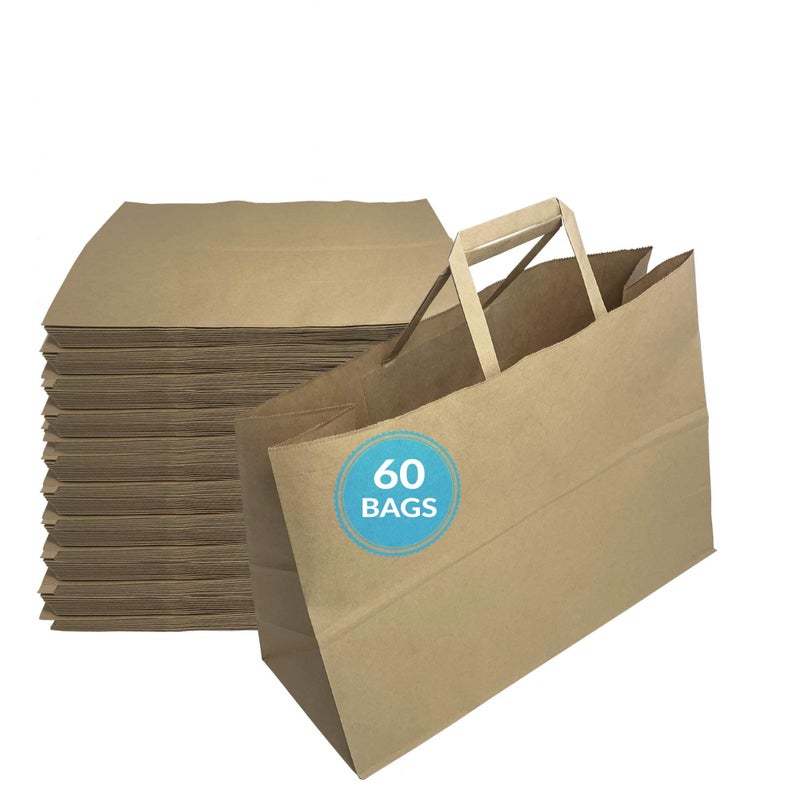 Reli. Paper Shopping Bags | 60 Pcs | Large 16"x6"x12" | Brown Paper Bags with Handles | Heavy Duty, 68 lbs Basis | Kraft With Wide Base | Take Out/To Go, Retail, Shopping, Restaurant - Image 1